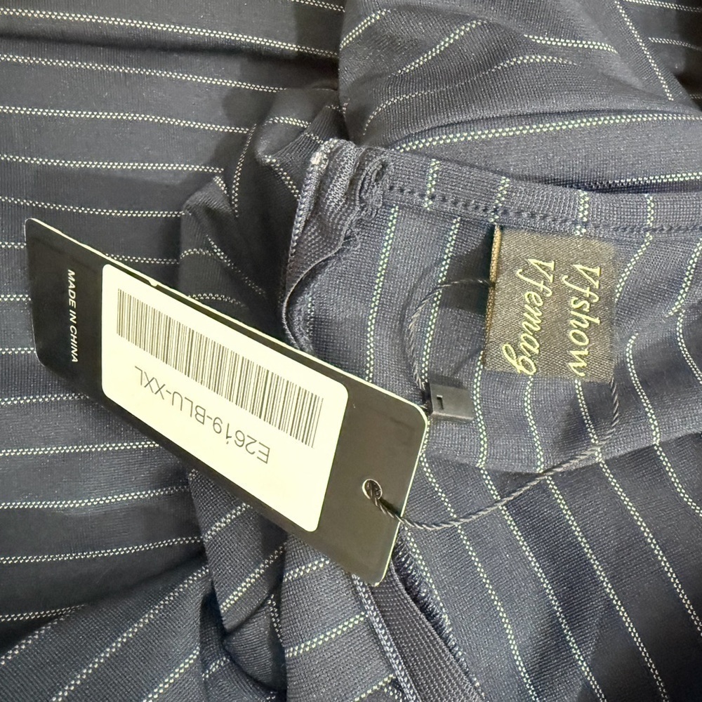 Sophisticated Navy Pinstripe Midi Dress - Picture 11 of 12